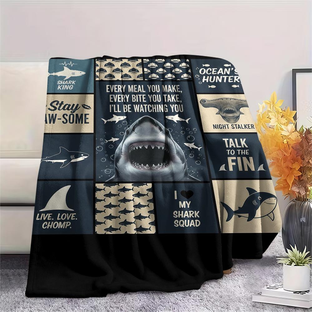 Splicing Elephant Shark Cat Print Flannel Blanket,High quality Comfortable for All Seasons,Home Decor,Warmth and Comfort,Perfect for Christmas Gifts