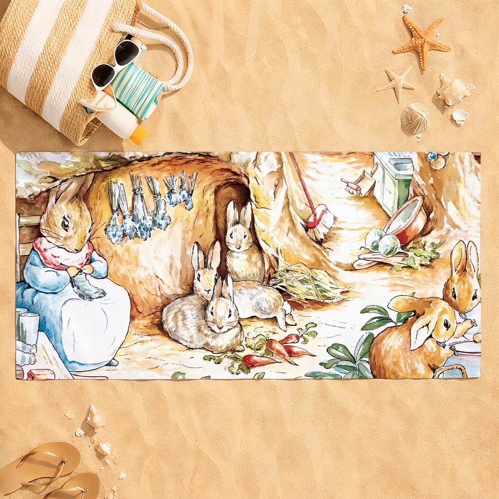 Cartoon P-Peter Rabbit Towel Quick Dry Absorbent Beach Towel for Sports, Fitness, Swimming and Outdoor Activities
