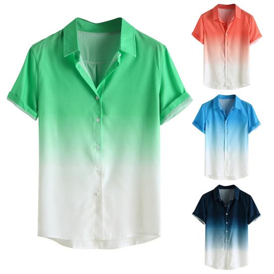 Стильная мужская рубашка с коротким рукавом, отложным воротником, принтом с градиентом и пуговицами