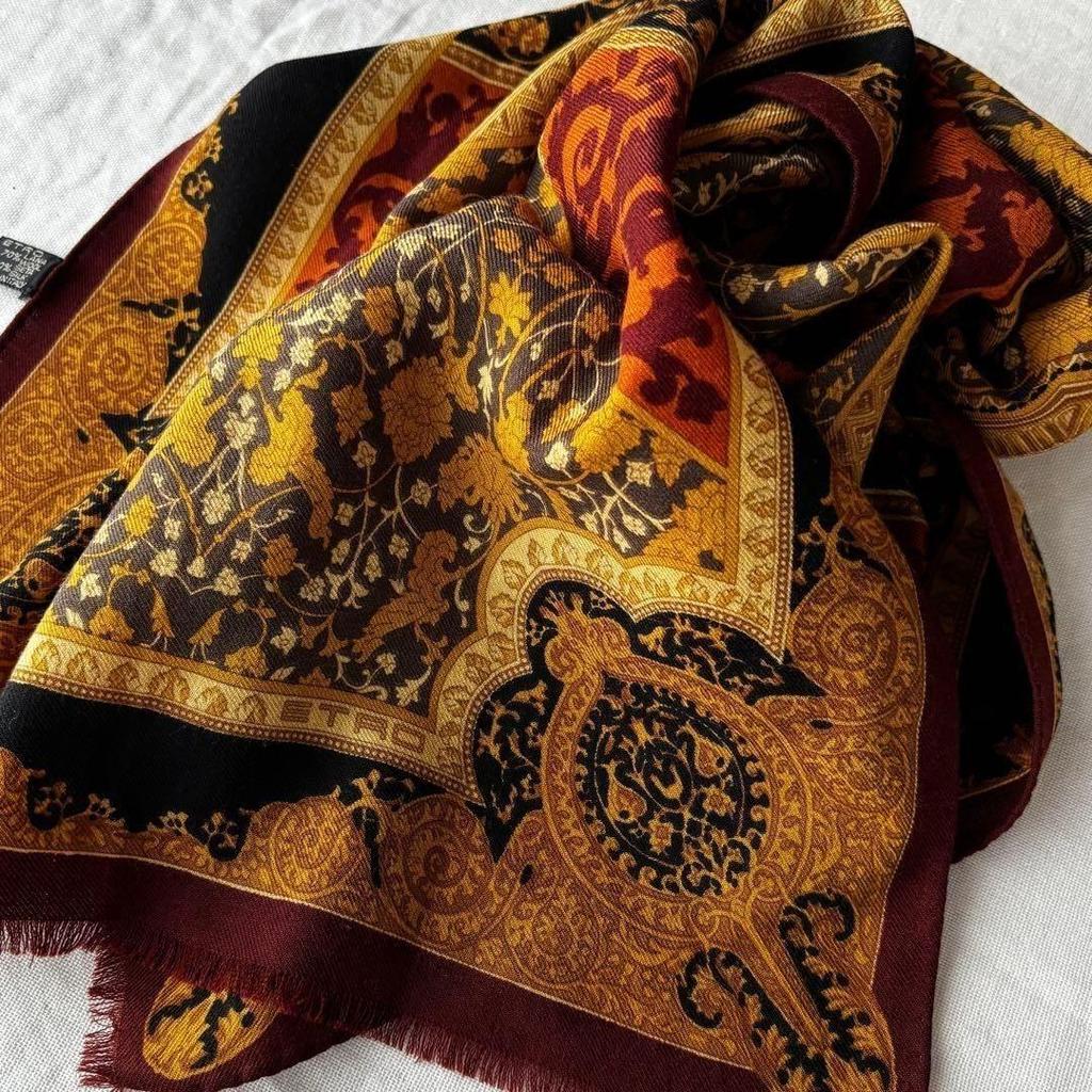 Б/у Etro Роскошный Великолепный Цветной Шарф-Стиль Черно-Коричневый