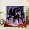A mystical black nine-tailed fox with glowing purple energy patterns. for all seasons blanket lunch break throw gift