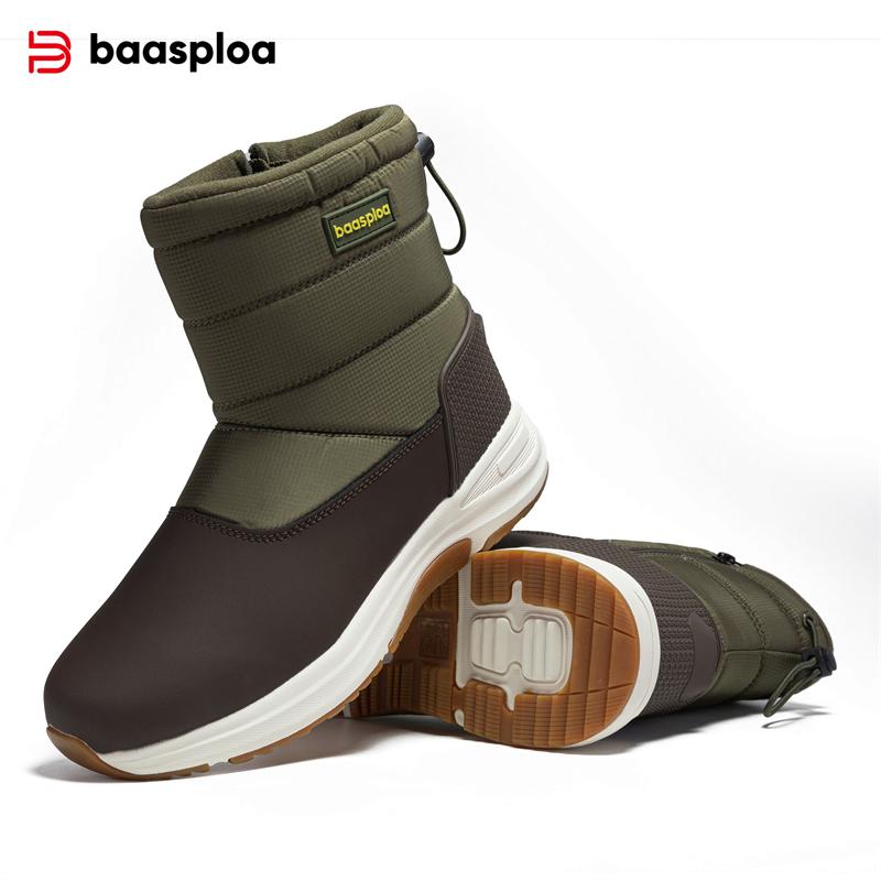 BAASPLOA Мужская зимняя обувь из хлопка, водонепроницаемая искусственная кожа, теплые кроссовки, нескользящая мужская обувь для пеших прогулок, мужские уличные теплые и флисовые зимние ботинки для мужчин