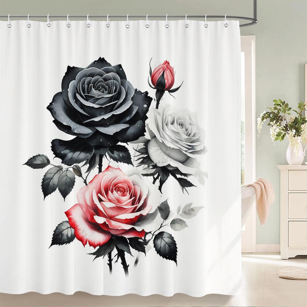 1 шт. элегантная водонепроницаемая шторка для душа из ткани с принтом розы, романтичное и модное украшение для ванной комнаты с розами, с крючками