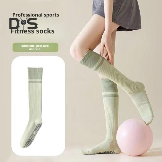 1 Pair Women Sport Stockings Elastic Cycling Knee Socks Anti-slip Arch Support Silicone Bottom Contrast Color Stockings for Yoga Pilates Dance