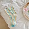 Женские весенне-летние носки-трубы из чистого хлопка, цветные, с логотипом, в полоску, трендовые, мультяшные, цветные, в стиле колледжа