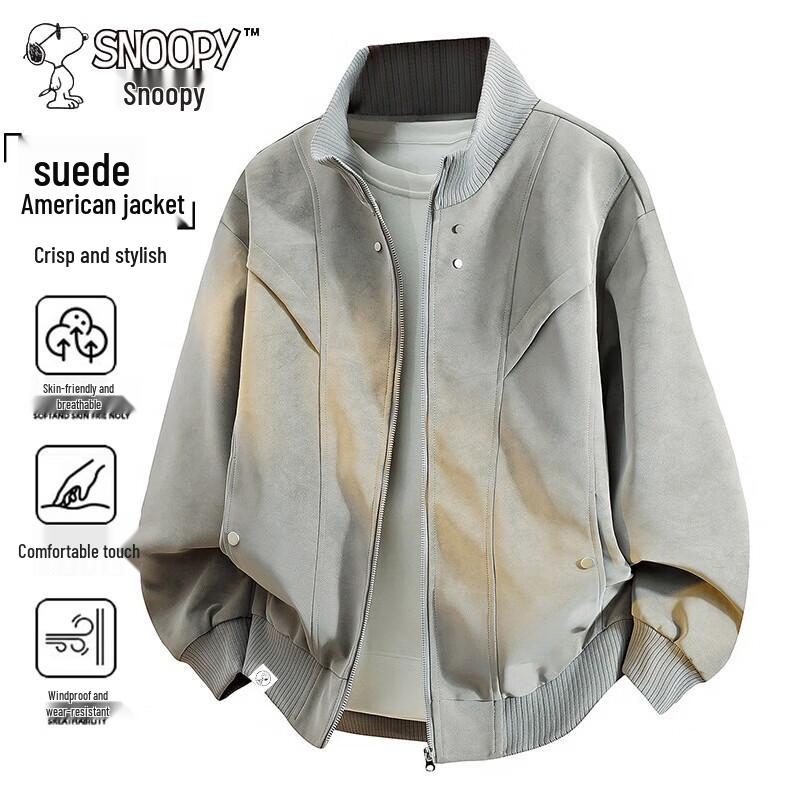 SNOOPY Men's American-Style Casual Faux Suede Stand-Collar Jacket