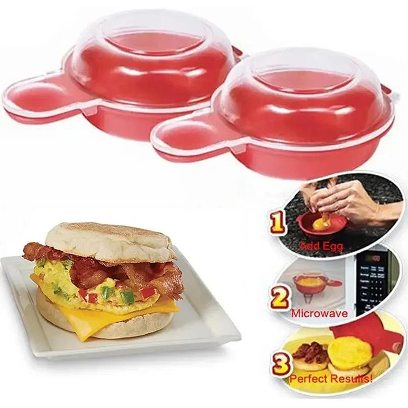 2 шт./набор, Easy Eggwich Микроволновая яйцеварка, Красный и прозрачный, Кухонные гаджеты, Кухонные аксессуары