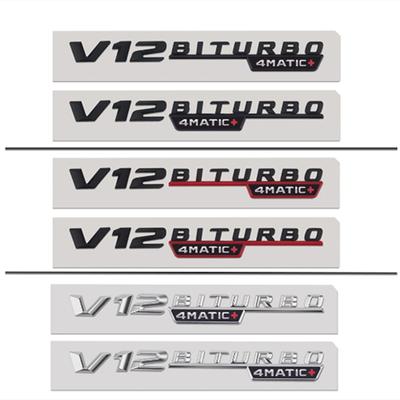 Автомобильная хромированная этикетка с 3D буквами V12 BITURBO 4MATIC + для C43 C63 C63S E43 E53 E63S S65L, боковые наклейки на переднее крыло