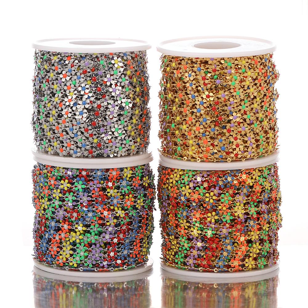 1M Gold Color Colorful Chain Stainless Steel Enamel Flower Chains for DIY Jewelry Making Anklet Bracelet Necklaces Accessories