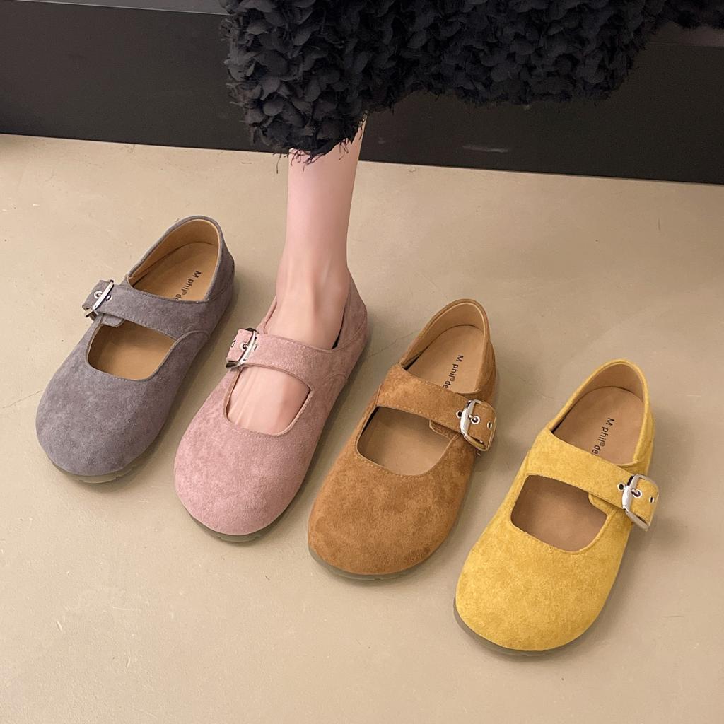 Mori Retro One-word Buckle with Mary Jane Shoes for Women's 2025 New Lazy One-pedal Shallow-mouth Flat-soled Doudou Shoes