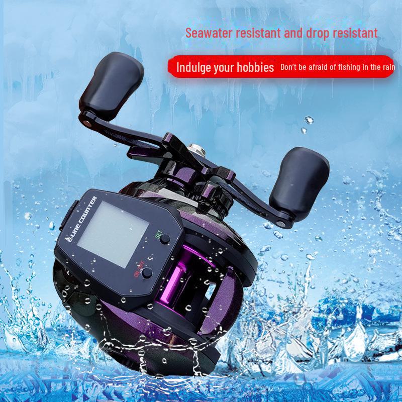 Катушка с каплями воды: Большой цифровой дисплей, водонепроницаемый, сигнализация, правосторонний, глубоководный стакан для ловли с плота.
