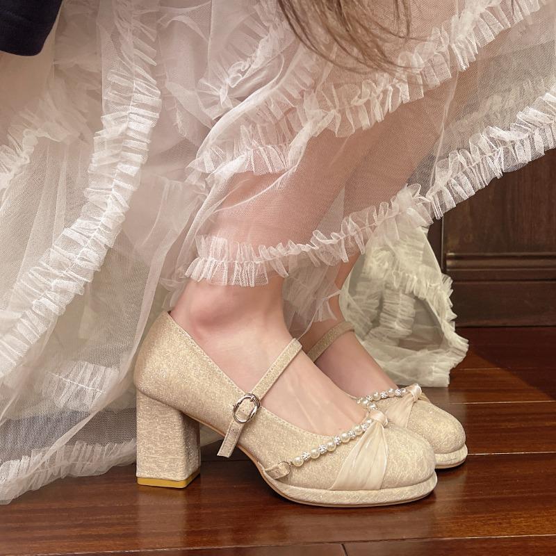 Мода Горячая Распродажа Французские Туфли Мэри Джейн на Высоком Каблуке Женские 2025 Новый Стиль Винтажная Пряжка Толстый Каблук Одинарная Обувь Индивидуальность Корейская Версия