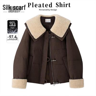 Женская куртка свободного кроя с отложным воротником, 90% пух