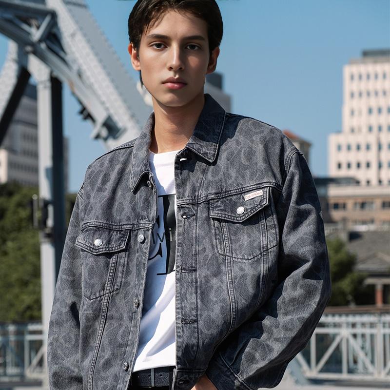 Calvin Klein Американская винтажная джинсовая куртка из хлопка с полным принтом мужская куртка 4RD784G