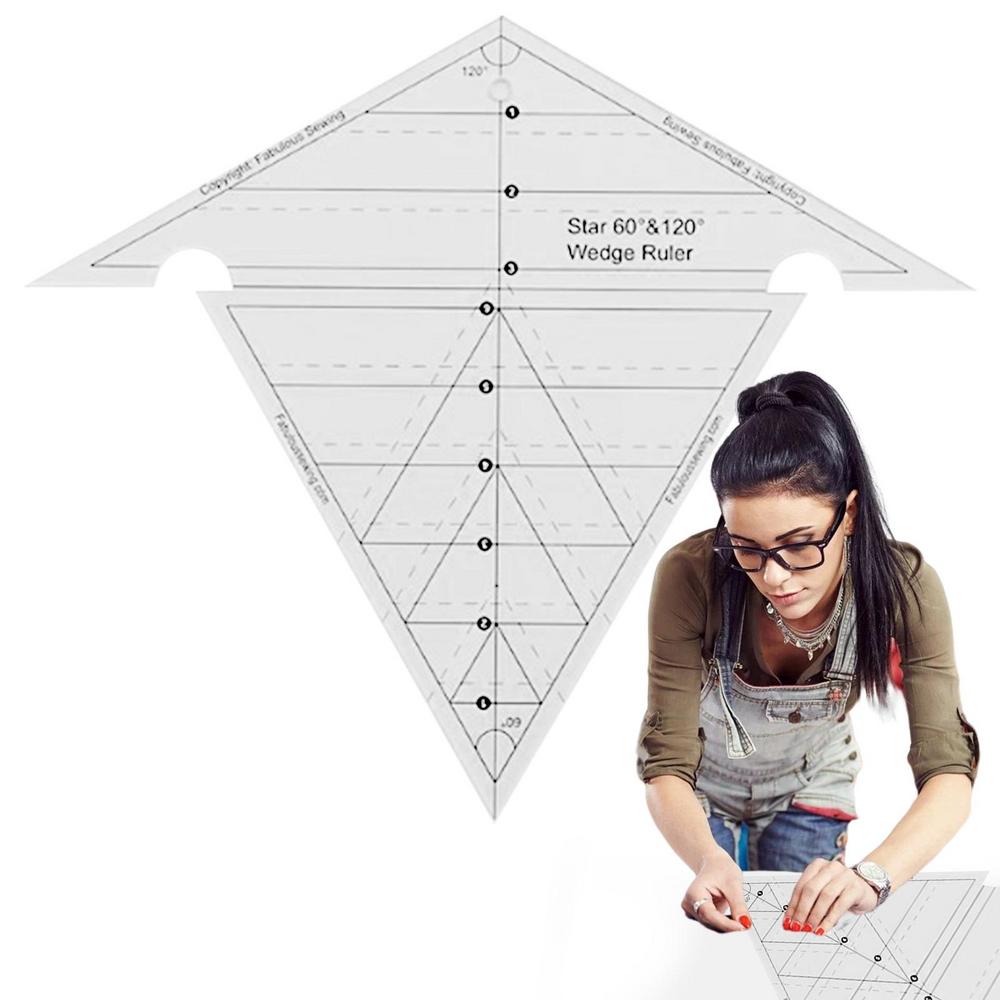 Швейная клиновидная линейка Ультратонкая акриловая измерительная линейка с 60 и 120 градусами Шаблон для пэчворка своими руками Прозрачный треугольник