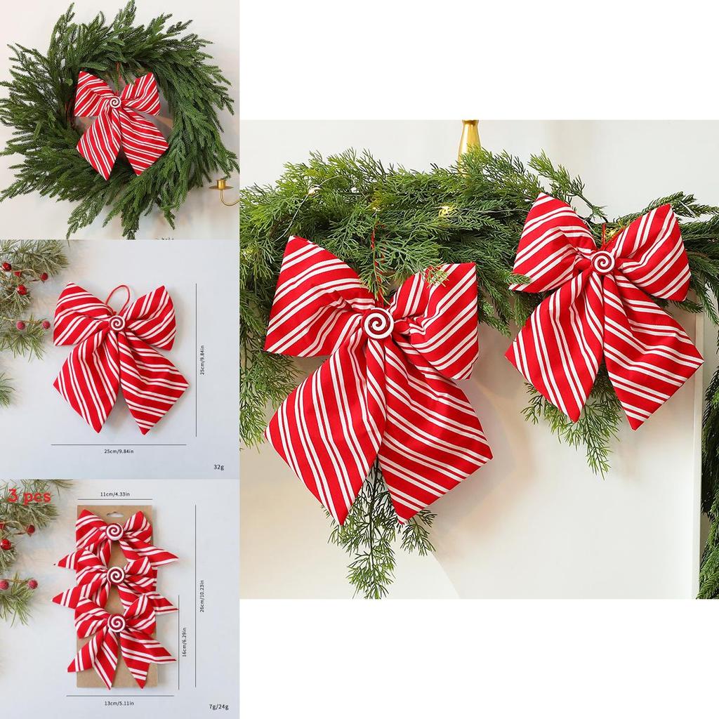 Красно-белый диагональный полосатый бант-подвеска для украшения праздничной елки