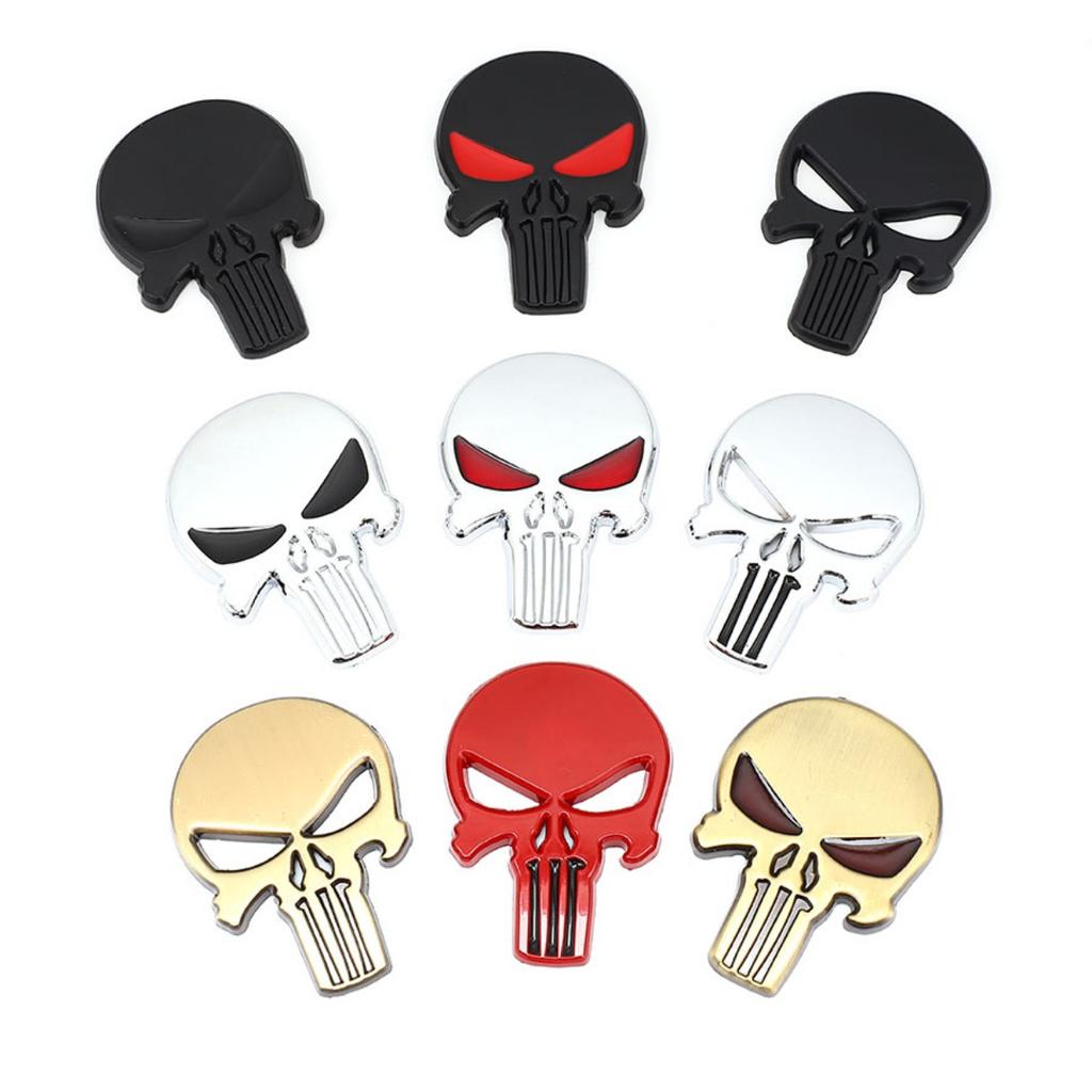 3D Metal Skull Head Logo Badge Sticker Car Side Fender Rear Trunk Emblem Decal for Cars Motorcycles Pickups Etc