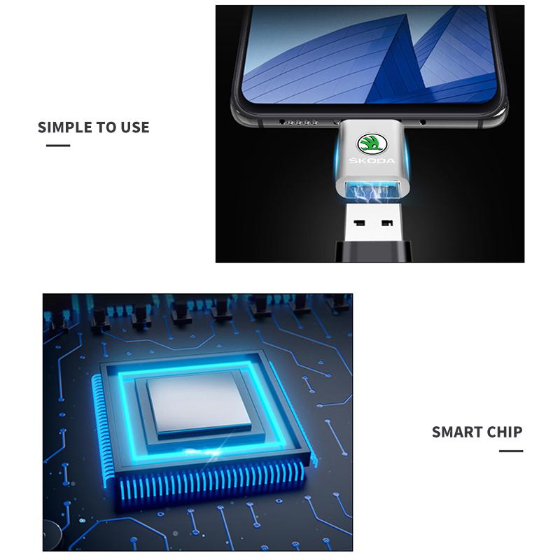 TTJJ2 Type C To USB Port Converter Charging Cable Adapter For Skoda Octavia Superb Rapid Kodiaq Karoq Fabia Kamiq Enyaq Vision RS Y