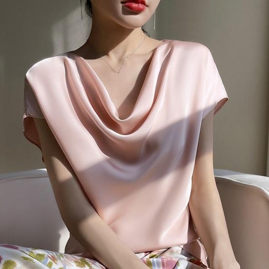 Женские топы, атласные гладкие топы с однотонными рукавами и воротником, короткая цветная искусственная блузка, уличная одежда