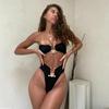 Женский сексуальный полый комплект бикини без бретелек, однотонный купальник с открытой спиной и высокой талией, пляжная одежда