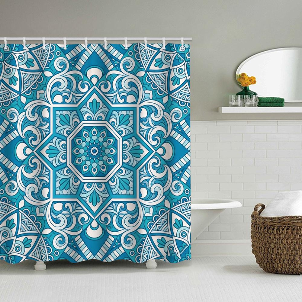 Geometric Pattern Shower Curtain Set With Toilet Seat Cover And Rug 70.8x70.8 Inch