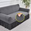 Elastic Jacquard Sofa Cover with Skirt, Monochromatic, Thick, Living Room, 1 Seater, 2 Seater, 3 Seater, 4 Seater