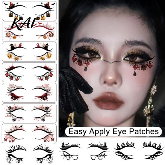 Non Residue Face Stickers 2 Pairs Halloween Eye Tattoo Stickers, Waterproof Temporary Decals with Water Transfer Skin Pumpkin Bat Spider Web,