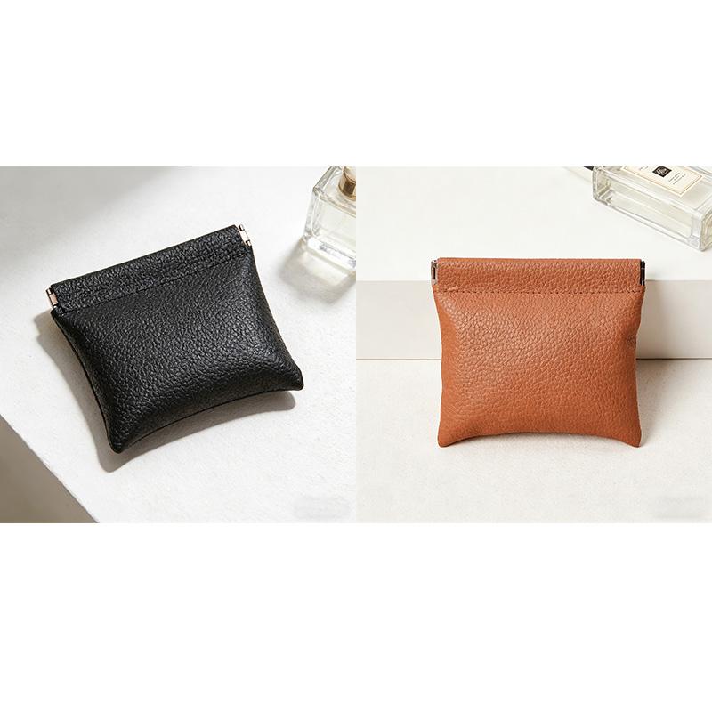 Litchi Grain Snap Closure PU Leather Storage Pouch, Portable Cosmetic Coin Bag