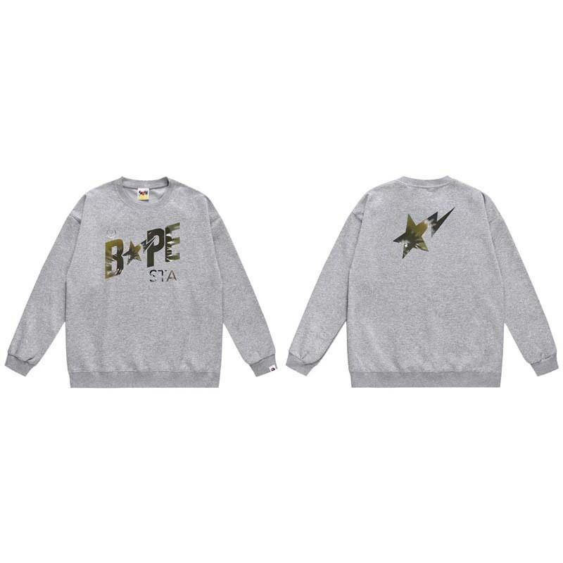 BAPE-Style Heavyweight Cotton Crewneck Sweatshirt Mens Oversized Streetwear Pullover Fall