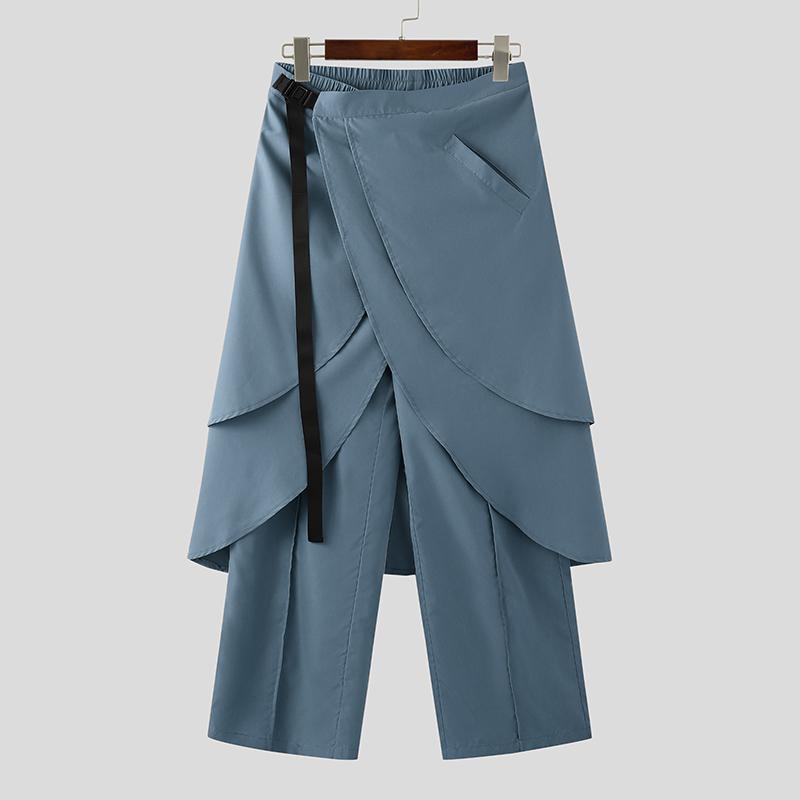 INCERUN Мужские брюки с эластичной талией и оборками, повседневные нестандартные длинные брюки