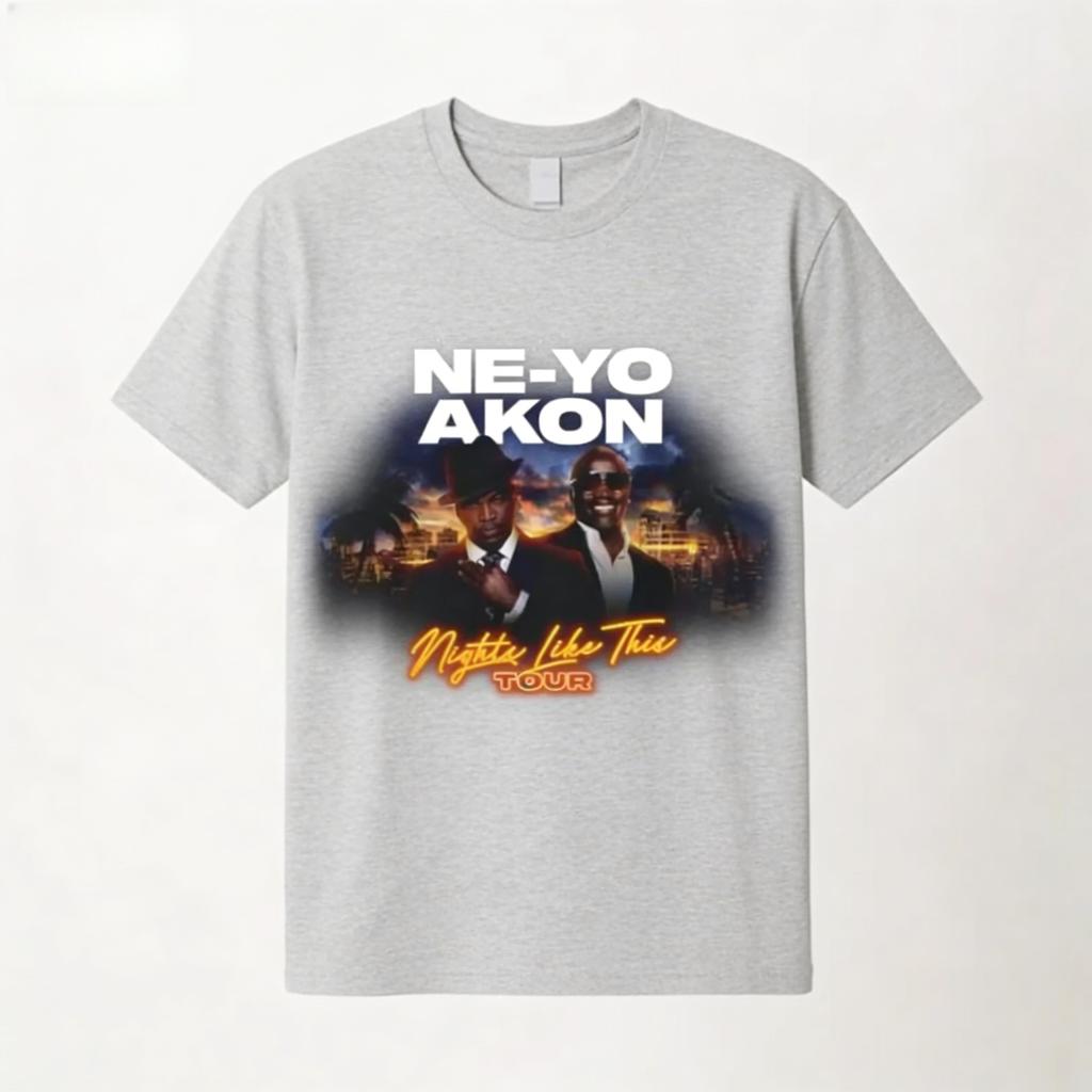 Ne Yo Akon Night Like This Tour T Shirt Fashion Casual Top for Everyday Wear Hip Hop Streetwear Unisexs Clothing 2026 Summer New
