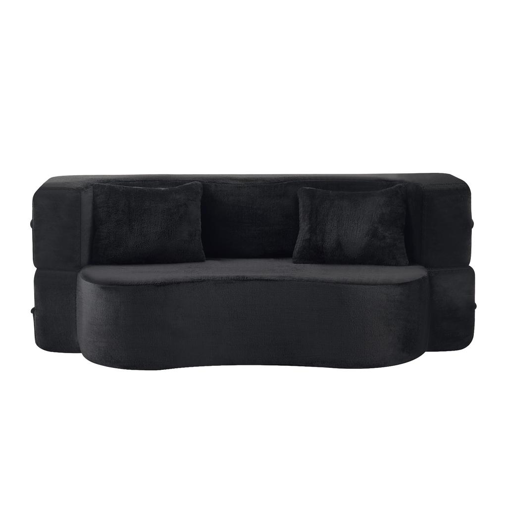 Large dual-purpose sofa, fully compressed futon sofa bed, assembly-free, foldable floor-standing, living room, guest room, bedroom, black