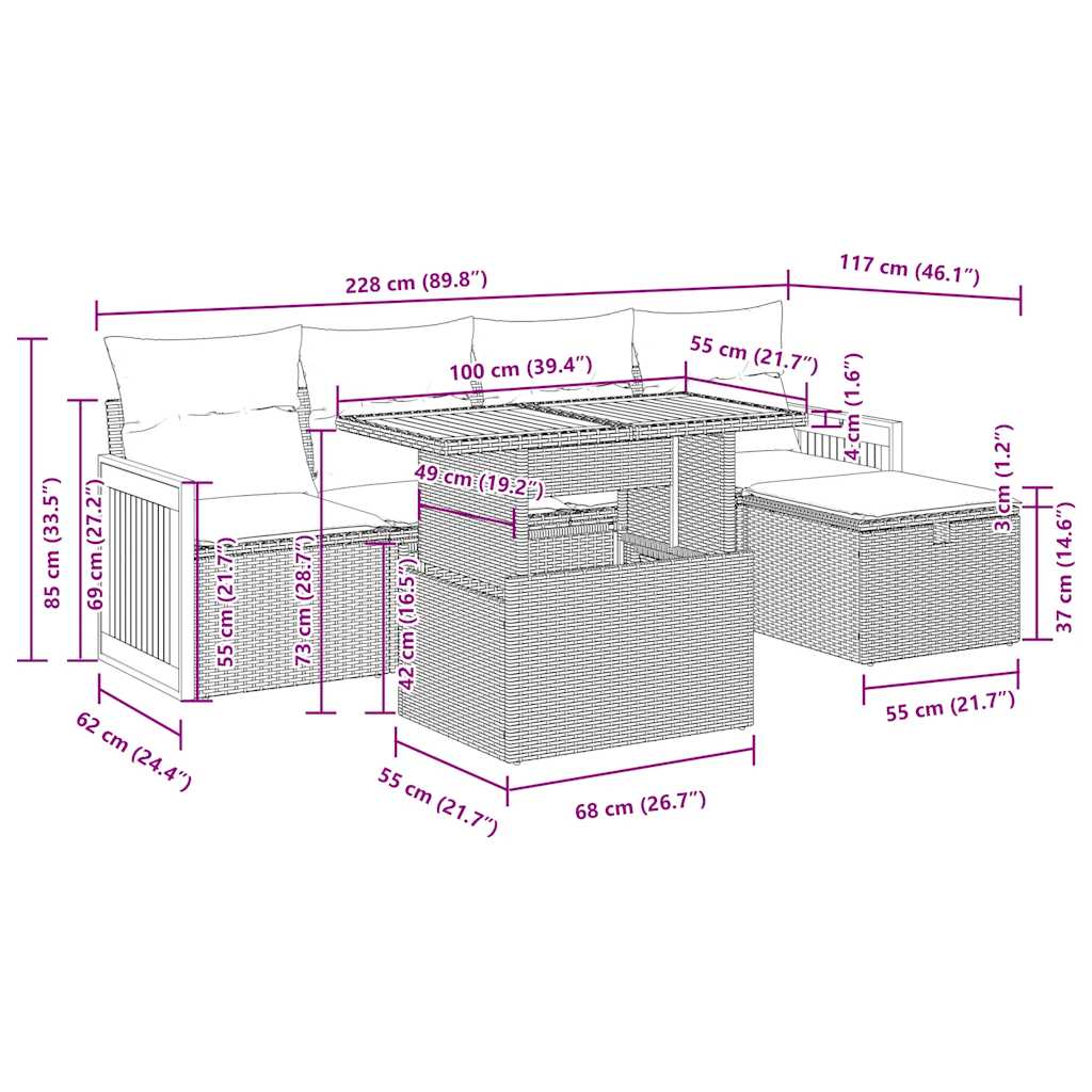 vidaXL 6 Piece Garden Sofa Set with Cushions Black Poly Rattan