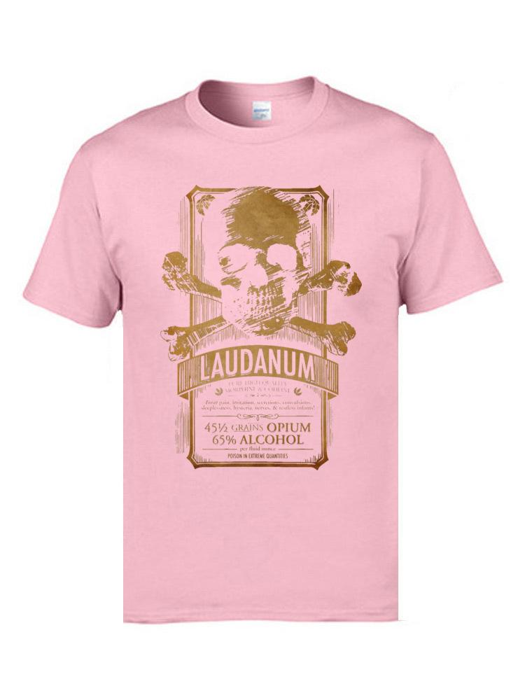 Vintage Adult Men Tshirts Skull Easter 100% Cotton Laudanum Medical Goth Steampunk Label T-Shirt Death Skull Print Men Clothes