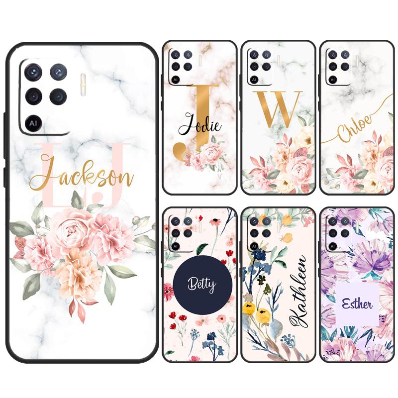 ПЕРСОНАЛИЗИРОВАННЫЙ чехол с цветочной буквой имени Для OPPO A98 A78 A79 A16 A76 A96 A5 A9 A53 A17 A77 A15 A52 A72 A74 A94 A54S A57S