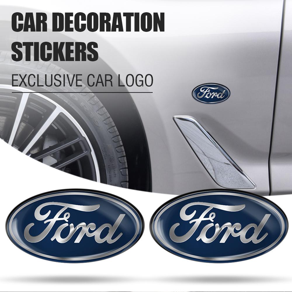 Aluminum Car Logo Body Trunk Oval Emblem Sticker Auto Accessories For Ford Focus Kuga Mondeo Smax Fiesta Ranger Mustang Edge ST