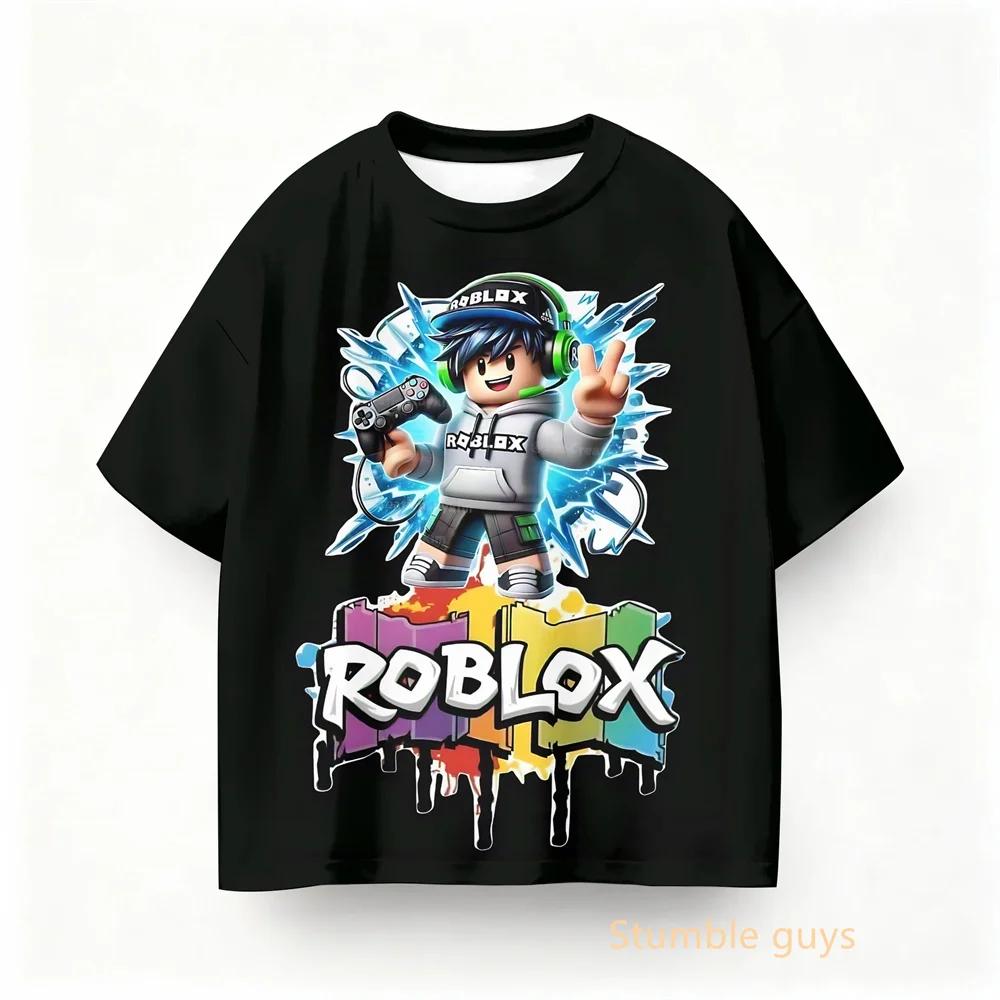 Roblox Детская летняя игра Повседневная футболка Одежда для мальчиков Девочки Аниме Топы