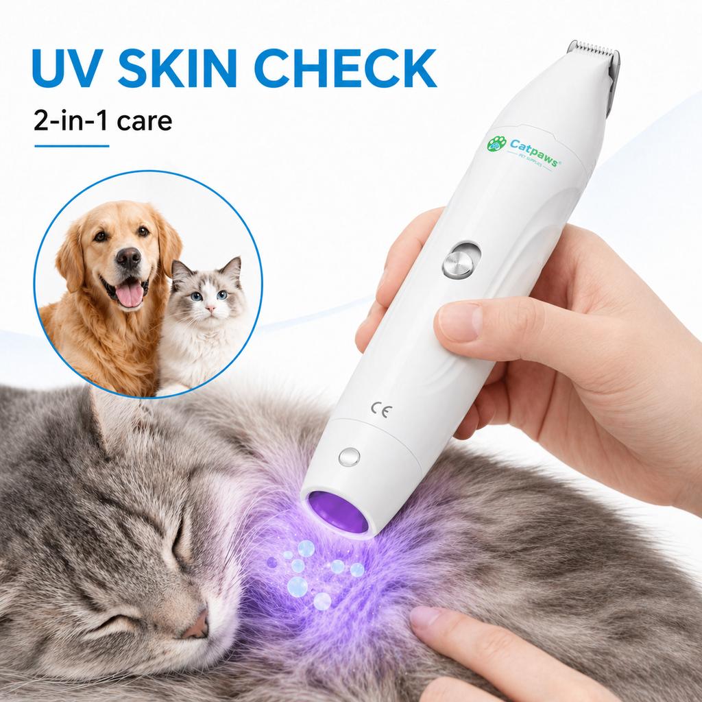 USB Rechargeable Pet Paw Trimmer with UV Inspection Light – 2-Speed Quiet Hair Clipper for Dogs & Cats, Safe Grooming at Home