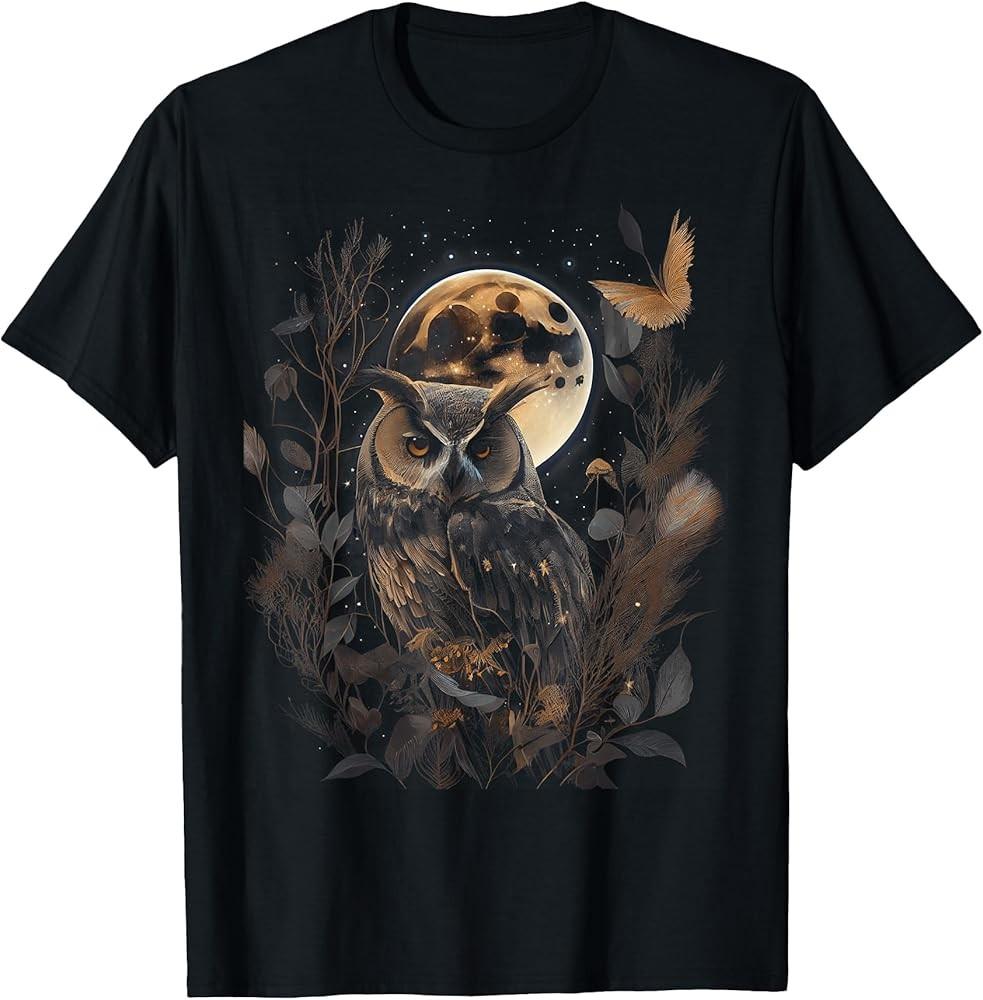 Owl Moon with Night Sky Stars Graphic Men Women Boys Girls TShirt Unisex T-Shirt