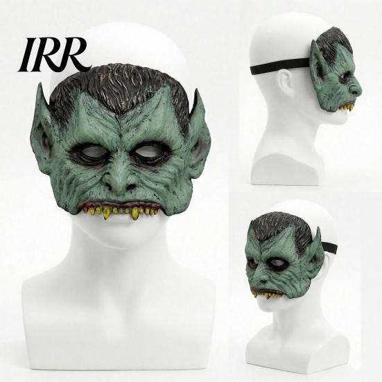 Breathable Halloween Mask Green Vampire Mask, Half Face with Pointy Ears & Sharp Teeth, Retro Ear Monsters Distressed Party Lightweight PU Foam