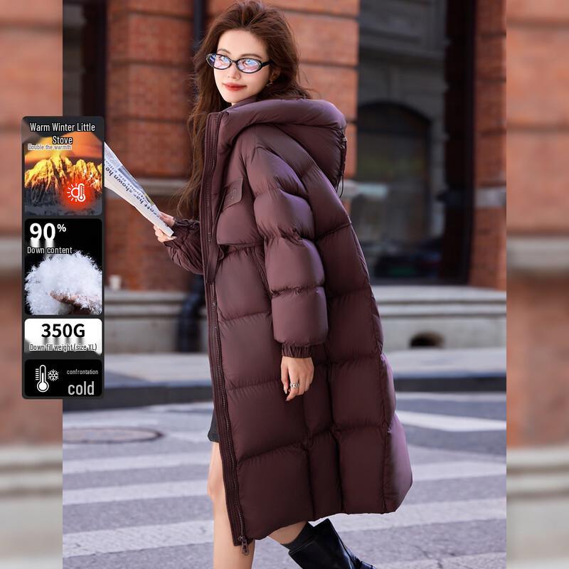 Women's 90% Duck Down Long Hooded Puffer Jacket