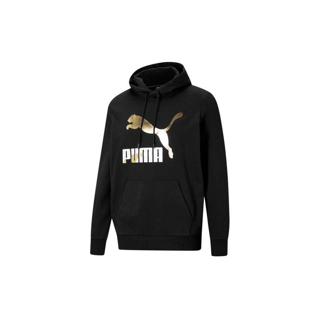 Puma Classics Metallic Logo Print Hoodie Men Tops Black 531370-01