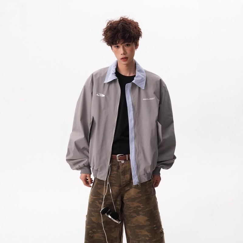 Унисекс Оверсайз Куртка с Цветным Блоком на Воротнике Streetwear Повседневная Рабочая Одежда Пальто