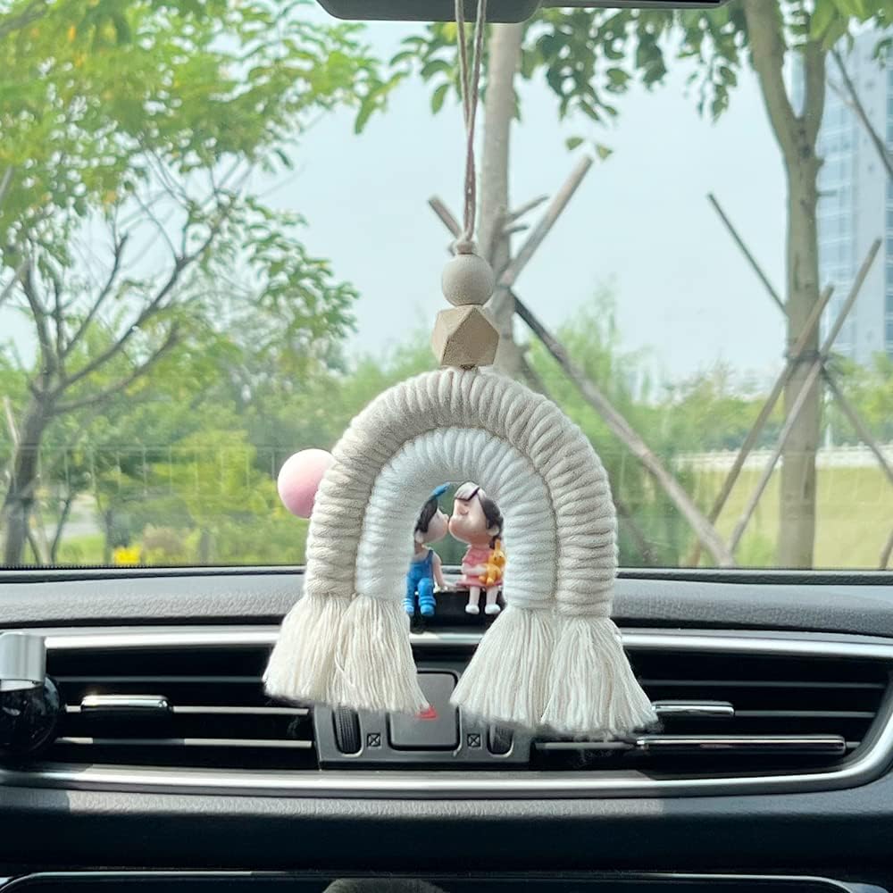 Macrame Rainbow Charm Boho Felt Ball Wood Bead Essential Oils Diffuser Interior Decor Handmade Car Accessories Colorful Hanging Air Freshener