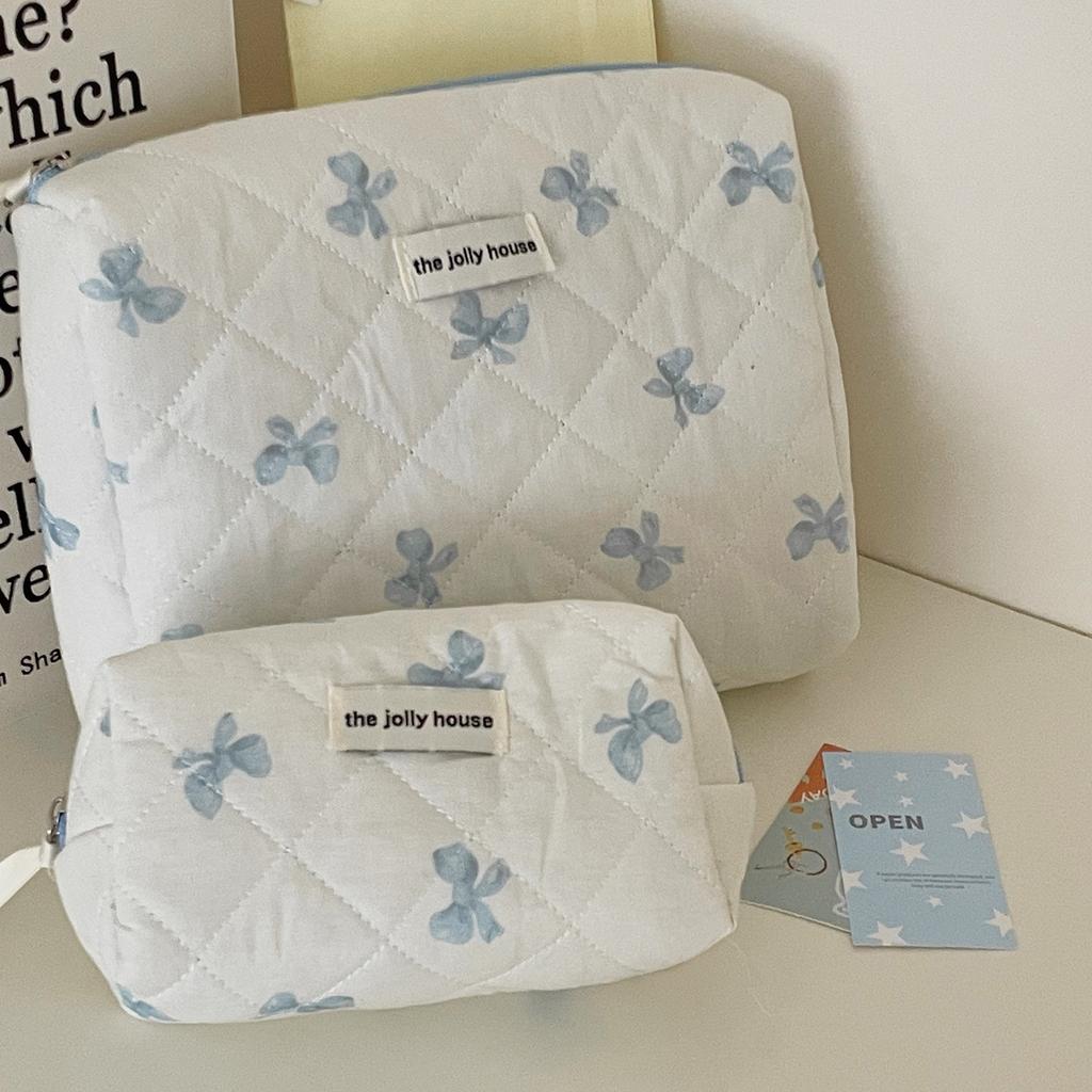 Милый бант с цветочным узором, хлопковая стеганая сумка для карандашей для девочек, мягкая хлопковая сумка большой вместимости для канцелярских принадлежностей, возвращающая в школу