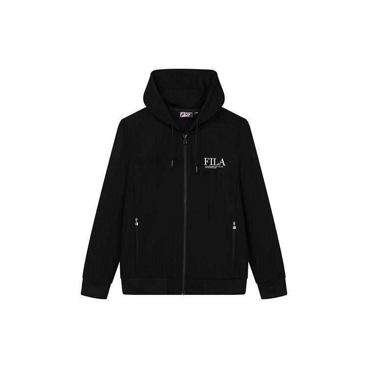 Fila Однотонное лого Легкая Повседневная Спортивная Дышащая Вязаная Толстовка с Капюшоном Мужская Куртка Черная F11M228501F-BK