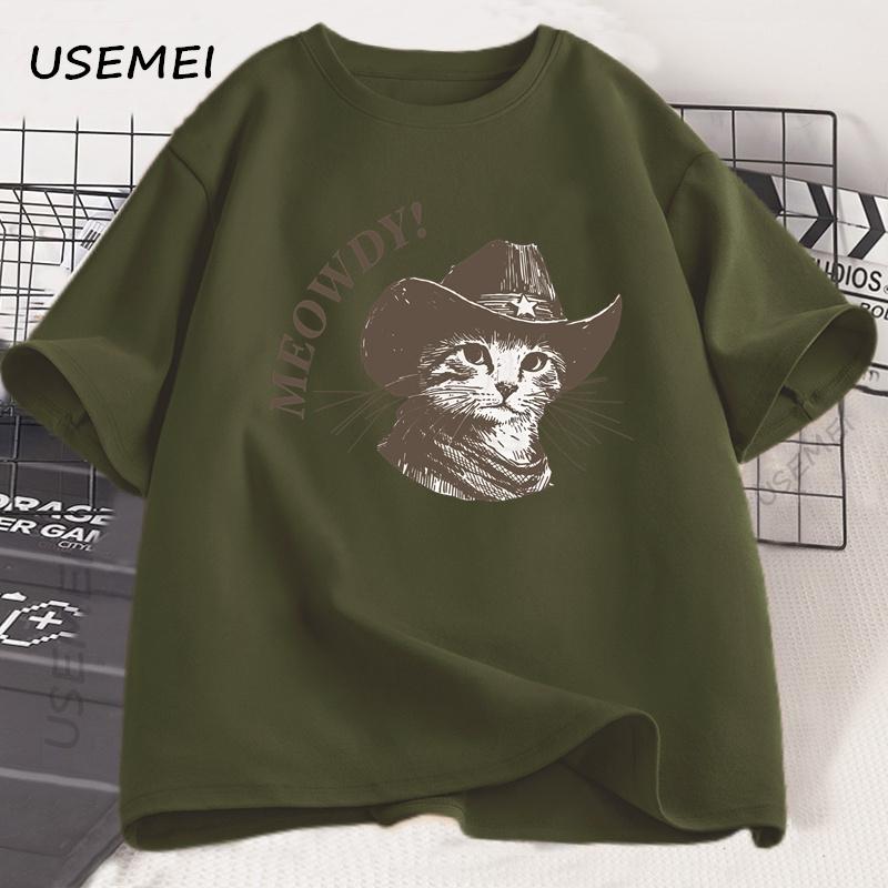 Meowdy Cowboy Cat Tshirt Unisex Vintage Cowboy Cat Tshirt 90s Funny Cute Kitten Country Western Printed Tshirt Streetwer Tops