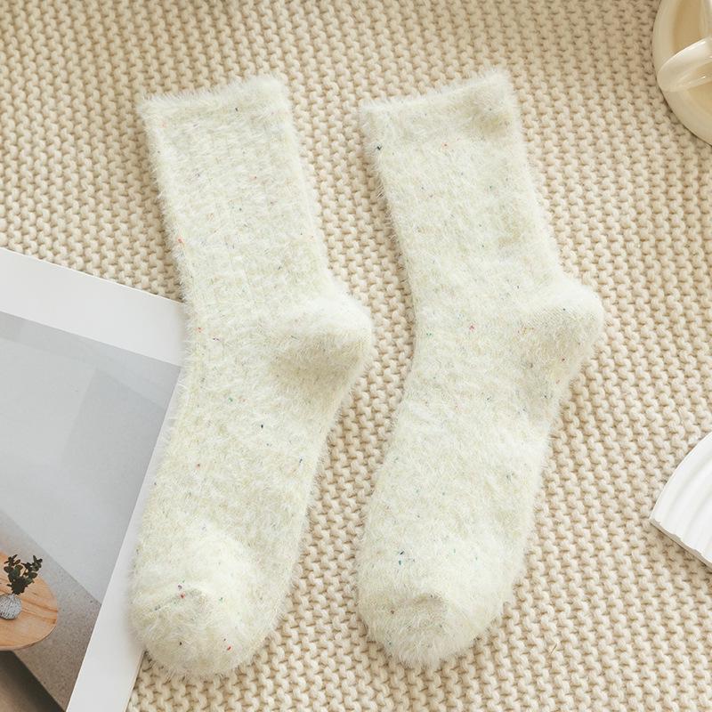 Женские носки из норки: Теплый, толстый, средней толщины, сплошной мех, мягкий, узор из пряжи в горошек