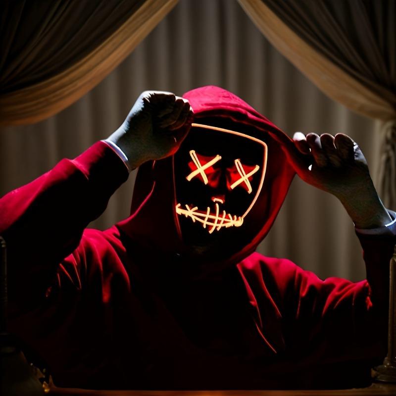 LED Wire Light Up V Face Horror Mask Scary Cosplay Costume Prop for Halloween Party Masquerade Dress Up Decoration