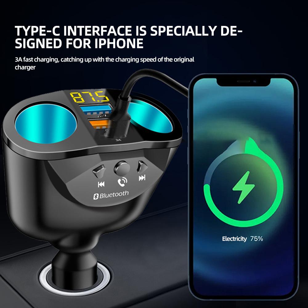 Автомобильное зарядное устройство Bluetooth FM-передатчики Прикуриватель Двойной USB QC 3.0 Разветвитель Быстрая зарядка 12 В Автоматические розетки для громкой связи